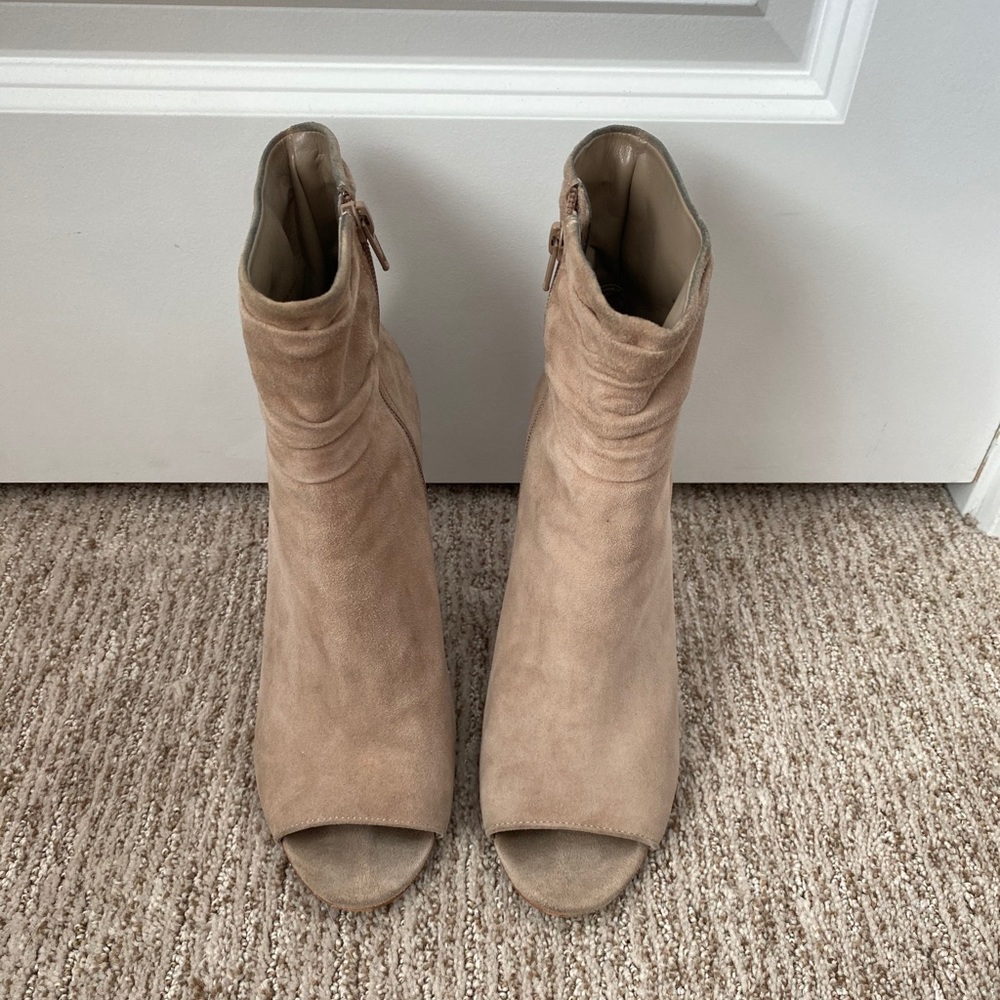 Peep toed stiletto suede booties